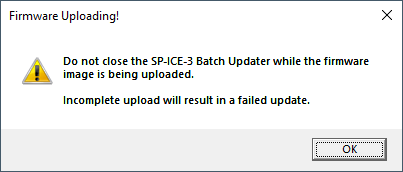 SP-ICE-3 Batch Updater Firmware Uploading Warning